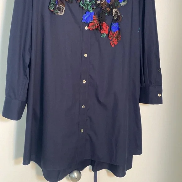 Sacai 3492 fabulous top/tunic/dress blue with unique embroidery, size L - Picture 3 of 15